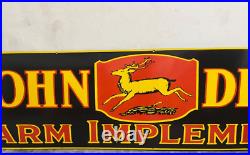 Vintage John Deere Farm Implements Gas & Oil Porcelain Enamel Sign 72x18