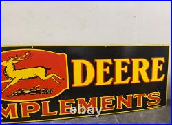 Vintage John Deere Farm Implements Gas & Oil Porcelain Enamel Sign 72x18