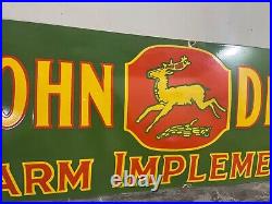 Vintage John Deere Farm Implements Porcelain Enamel Sign 72x24 Inches