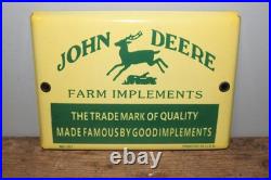 Vintage John Deere Farm Implements Tractor Dealership Door Push Porcelain Sign