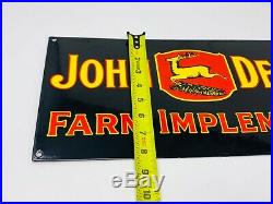 Vintage John Deere Farm Porcelain Sign 18 X 8 Metal Gas & Oil Tractor Farming