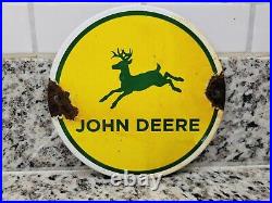 Vintage John Deere Farm Sign Tractor Farming Machinery Equipment Porcelain Sign