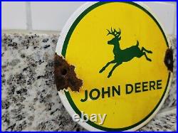 Vintage John Deere Farm Sign Tractor Farming Machinery Equipment Porcelain Sign