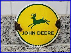 Vintage John Deere Farm Sign Tractor Farming Machinery Equipment Porcelain Sign