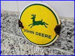 Vintage John Deere Farm Sign Tractor Farming Machinery Equipment Porcelain Sign