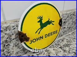 Vintage John Deere Farm Sign Tractor Farming Machinery Equipment Porcelain Sign