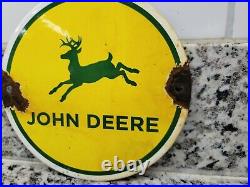 Vintage John Deere Farm Sign Tractor Farming Machinery Equipment Porcelain Sign