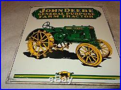 Vintage John Deere Farm Tractor 10 Porcelain Metal Gasoline Oil Implement Sign