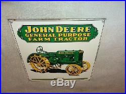 Vintage John Deere Farm Tractor 10 Porcelain Metal Gasoline Oil Implement Sign
