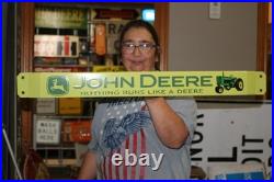 Vintage John Deere Farm Tractor Dealership 32 Door Push Pull Bar Porcelain Sign