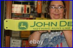 Vintage John Deere Farm Tractor Dealership 32 Door Push Pull Bar Porcelain Sign