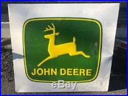 Vintage John Deere Farm Tractor Dealership 42 Embossed Metal Sign 38x42