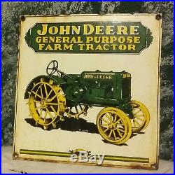 Vintage John Deere General Purpose Farm Tractor Dealership Porcelain Sign