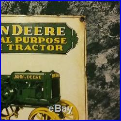 Vintage John Deere General Purpose Farm Tractor Dealership Porcelain Sign