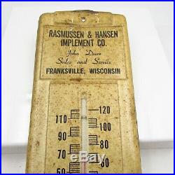 Vintage John Deere Implement Tin Thermometer Sign Farm Tractor Franksville WI