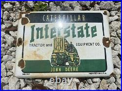 Vintage John Deere Interstate Tractor Porcelain Cow Farm Ranch Agriculture Sign