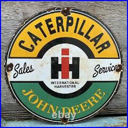 Vintage John Deere Intl Harvester Porcelain Metal Sign Caterpillar Farm Tractor