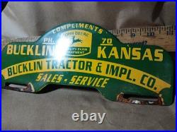 Vintage John Deere License Plate Topper Porcelain Sign Gas Oil Truck Motorcycle