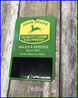 Vintage John Deere Match Strike 6 Porcelain Metal Gasoline Oil Sign Rare