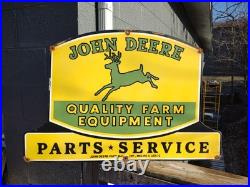 Vintage John Deere Parts Service 3ft Porcelain Quality Farm Tractor Dealer Sign