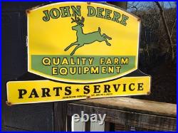 Vintage John Deere Parts Service 3ft Porcelain Quality Farm Tractor Dealer Sign