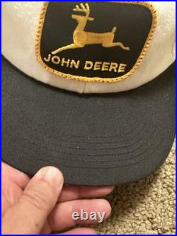 Vintage John Deere Patch Hat K Products Snapback Cap Beige Black Yellow 80s