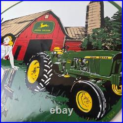 Vintage John Deere Pin Up Porcelain Sign Barn Tractor Farm Girl Sign