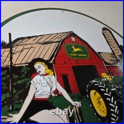 Vintage John Deere Pin Up Porcelain Sign Barn Tractor Farm Girl Sign