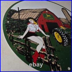 Vintage John Deere Pin Up Porcelain Sign Barn Tractor Farm Girl Sign