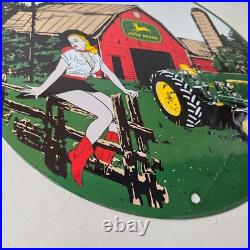 Vintage John Deere Pin Up Porcelain Sign Barn Tractor Farm Girl Sign