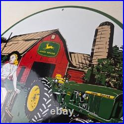 Vintage John Deere Pin Up Porcelain Sign Barn Tractor Farm Girl Sign