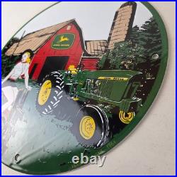 Vintage John Deere Pin Up Porcelain Sign Barn Tractor Farm Girl Sign