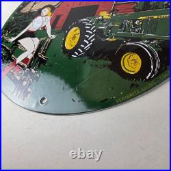 Vintage John Deere Pin Up Porcelain Sign Barn Tractor Farm Girl Sign
