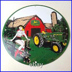 Vintage John Deere Pin Up Porcelain Sign Barn Tractor Farm Girl Sign