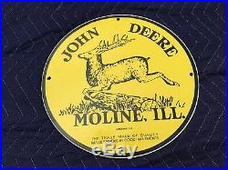 Vintage John Deere Porcelain Enamel Sign 12 Gas Oil Pump Plate Farming Dealer