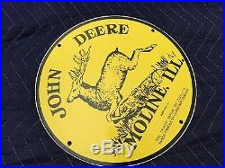Vintage John Deere Porcelain Enamel Sign 12 Gas Oil Pump Plate Farming Dealer
