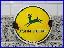 Vintage John Deere Porcelain Farm Sign Tractor Farming Machinery Seed Gas Oil