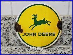 Vintage John Deere Porcelain Farm Sign Tractor Farming Machinery Seed Gas Oil