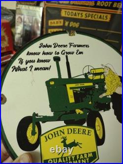 Vintage John Deere Porcelain Farm Sign Tractor Gas Oil Pump Motor Oil Sign