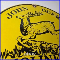 Vintage John Deere Porcelain Farm Sign Tractor Gas Pump Motor Oil Sign