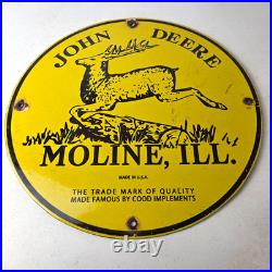 Vintage John Deere Porcelain Farm Sign Tractor Gas Pump Motor Oil Sign