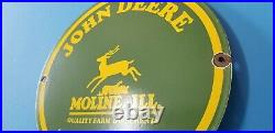 Vintage John Deere Porcelain Gas Farm Implements Service Moline ILL Tractor Sign