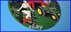 Vintage John Deere Porcelain Gas Farm Implements Service Sales Tractor Sign