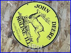 Vintage John Deere Porcelain Gas Oil Pump Plate Service Station Farming Sign