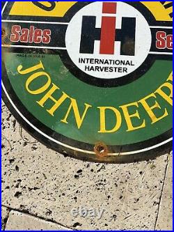 Vintage John Deere Porcelain Gas Oil Sign International Harvester Caterpillar 12