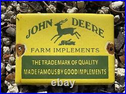 Vintage John Deere Porcelain Gas Oil Sign Midwest Farm Tractor Agriculture Plate