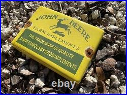 Vintage John Deere Porcelain Gas Oil Sign Midwest Farm Tractor Agriculture Plate
