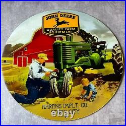 Vintage John Deere Porcelain Gasoline Oil Farm Tractor Agriculture Pump Sign
