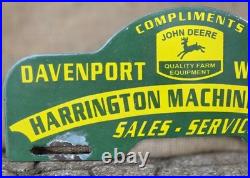 Vintage John Deere Porcelain License Plate Topper Davenport Washington 11 X 5