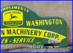 Vintage John Deere Porcelain License Plate Topper Davenport Washington 11 X 5